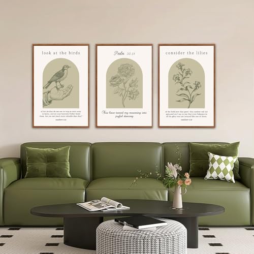 KAlRNE Scripture Prints Sage Green Bible Large Wall Art Set (3 Count)