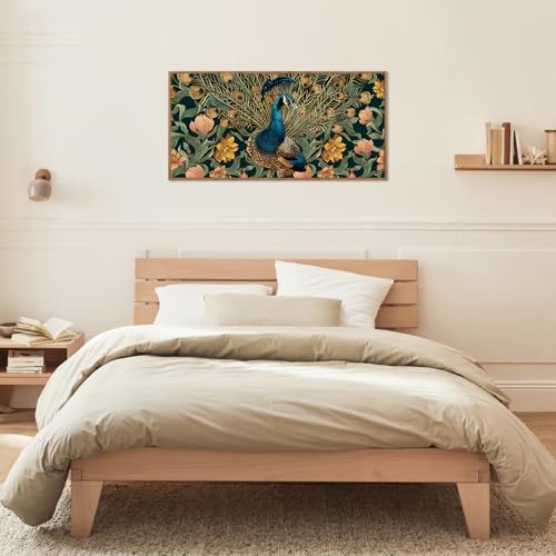 Boho Peacock Flower Framed Canvas Wall Art