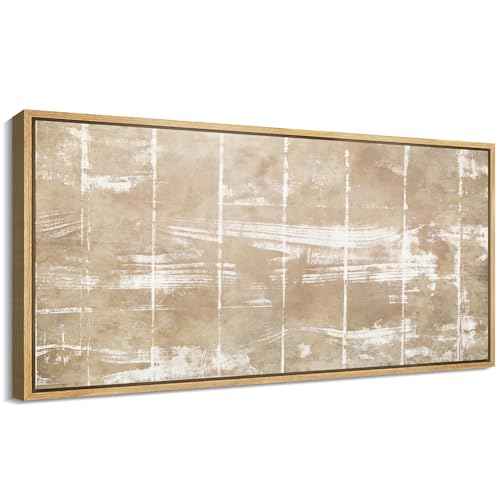 Extra Large Framed Canvas Print Wall Art Beige White Abstract Antique Retro Fine Art Illustrations Decorative Colorful for Bedroom
