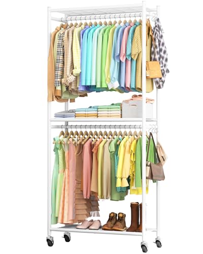 Clothes Rack 33.0" x 12.2" x 79.5" Clothing Rack with Shelves & Wheels