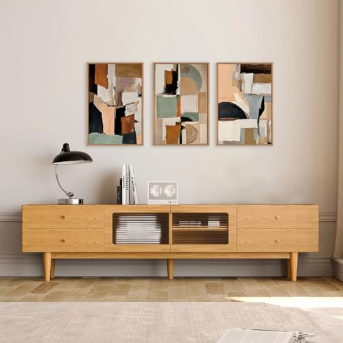 Large Abstract Color Block Framed Canvas Wall Art Set
