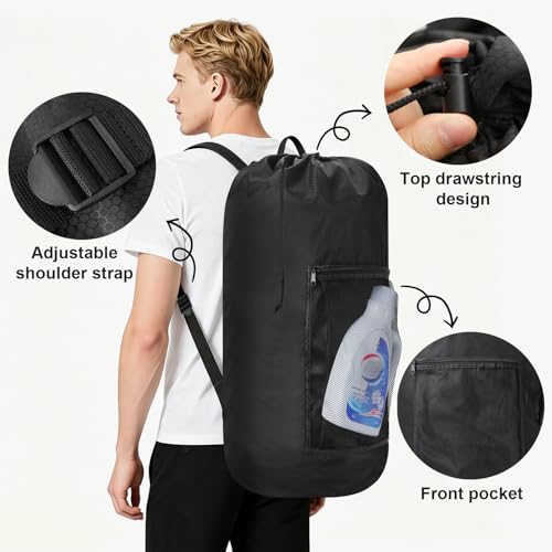 Laundry Bag Backpack Durable Laundry Bag with Shoulder Straps and Mesh Pockets Portable Laundry Hamper Dirty Clothes Bag for College