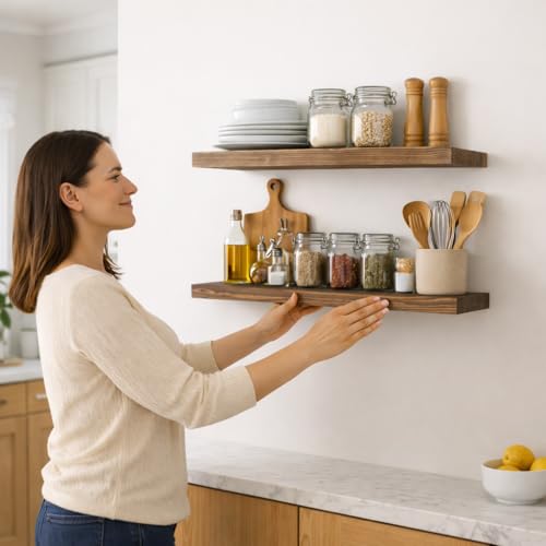 Wood Floating Shelves for Wall 24 inch Set of 2