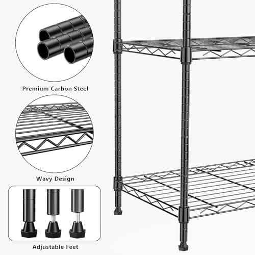 1000 lbs 4Tier Shelf Metal Storage Shelves Wire Rack Closet Organizers with Wheel for Garage Kitchen Bathroom Laundry Black 13.7" D x 23.6" W x 53.4" H (4 Count)
