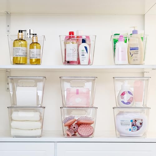 4 Pack Clear Stackable Storage Bins with Lids and Handles (4 Count)