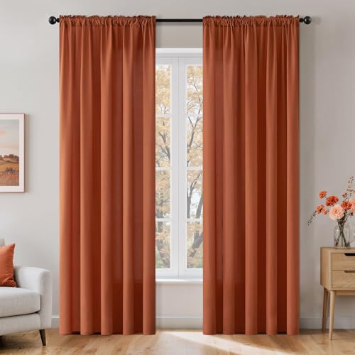 Terracotta Fall Privacy Sheer Curtains 2 Panels 42W x 84L (2 Count)