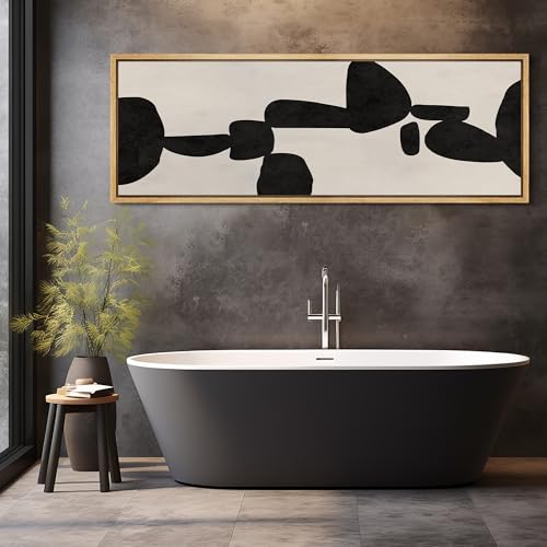 Large Framed Canvas Print Wall Art Modern Abstract Black and White Shapes Antique Retro Fine Art Illustrations Decorative Colorful for Bedroom