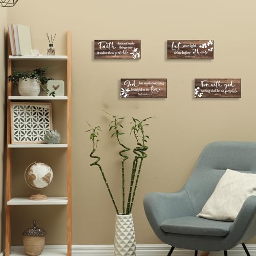 4 Pieces Brown Wall Decor Bible Verses Bathroom Decor Wooden Farmhouse Office Christian Wall Art Religious Art for Women Office Home Bedroom Living Room Decor (4 Count)
