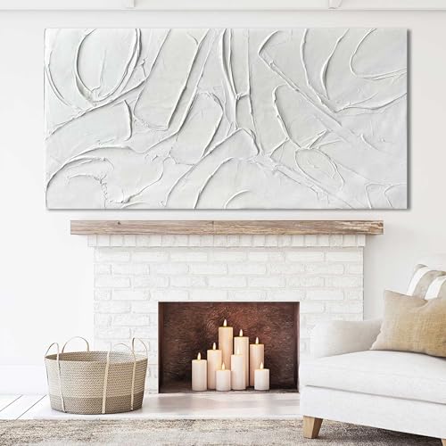 Oil Painting Art Wall Decor Pictures for Living Room Big Wall Artwork White Painting 29"x 58" Modern Abstract Wall Decor Bedroom Office Ready to Hang