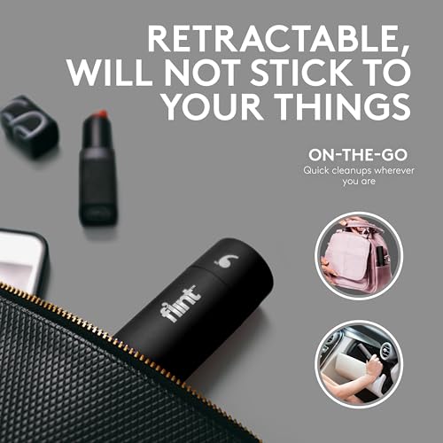 Classic Black Retractable Mini Lint Roller with 90 Extra Sticky Sheets