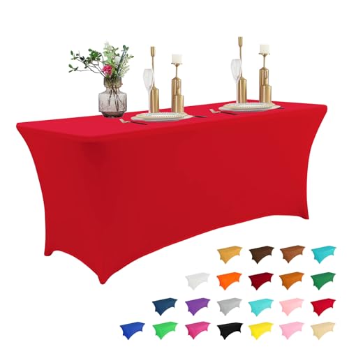 8FT Table Cloth for Rectangular Spandex Red Table Cover