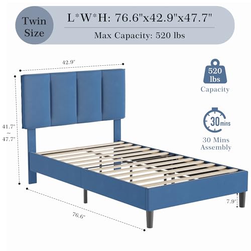 Twin Size Bed Frame with Upholstered Headboard