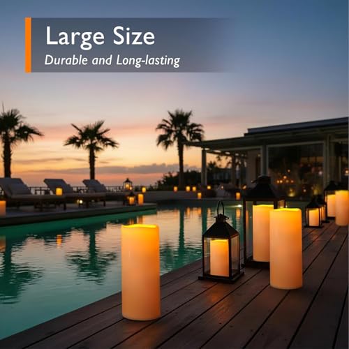 12" x 5" Large Waterproof Outdoor Flameless Candles with Remote Control and Timer (4 Count)