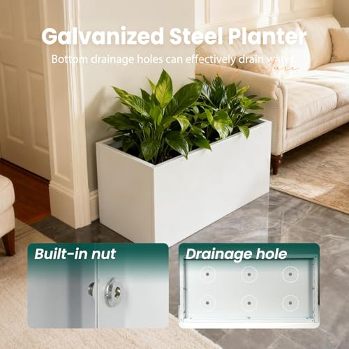 White Steel Planter 32" L x 16" W x 16" H Rectangular Planter Box
