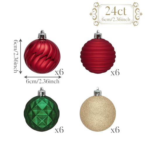 24ct Christmas Ornaments Tree Decorations Set 2.36 Inch (24 Count)