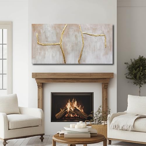 Gold Canvas Wall Art Branch Wall Decor Abstract Pictures Framed Arts Pink Artwork 24"x48"
