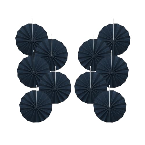 Black Party Decorations Black Hanging Paper Fans Set DIY 8in