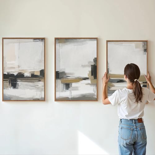 Beige Abstract Framed Canvas Wall Art Set (3 Count)