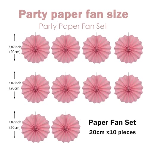 Pink Party Decorations Pink Hanging Ceiling Paper Fans 8in DIY Set (30 Count)