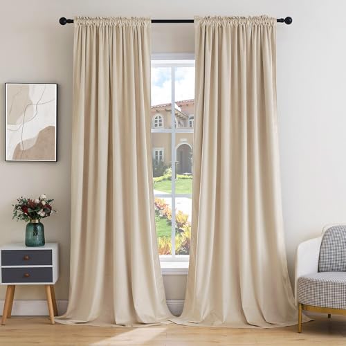 Beige Blackout Velvet Curtains Drapes 84 Inch Long 52"x84" Bedroom (2 Count)