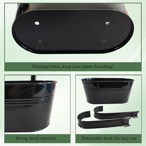 10" Metal Hanging Planter for Railing with Detachable Hooks (2 Count)