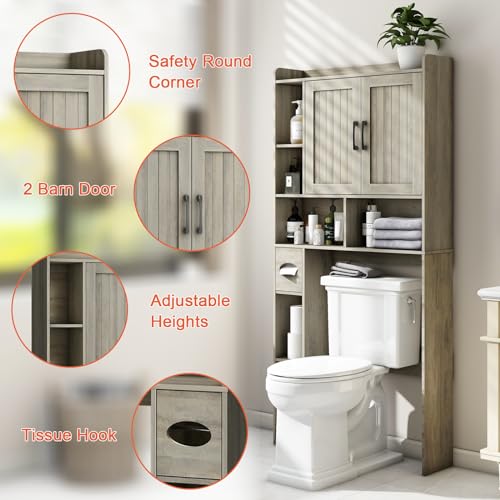 Farmhouse Over The Toilet Storage Cabinet with Barn Door