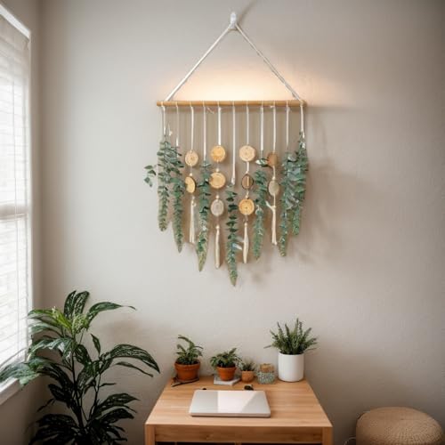 Artificial Eucalyptus Wall Decor Fake Greenery Leaves Stems Home Decor Wall Hanging Plants Boho Rustic Farmhouse Decor for Bedroom Kitchen Dining Room Livingroom Bathroom Livingroom