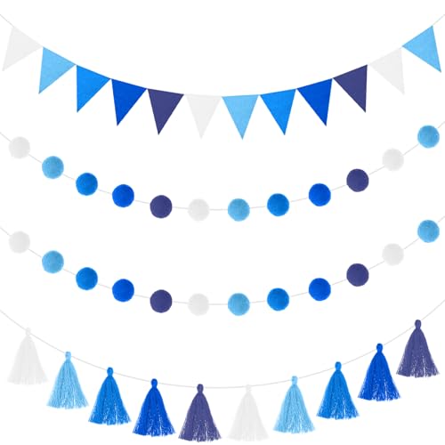 4 Pcs 9.8 ft Pom Pom Garland for Classroom Bulletin Board (12.74 Foot)