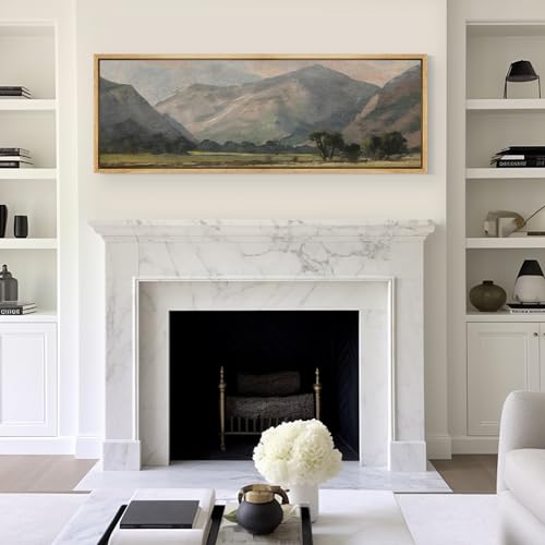 Large Framed Canvas Print Wall Art Pastoral Beauty Classic Mountainous Landscape Illustrations Antique Retro Fine Art Illustrations Decorative Colorful for Bedroom