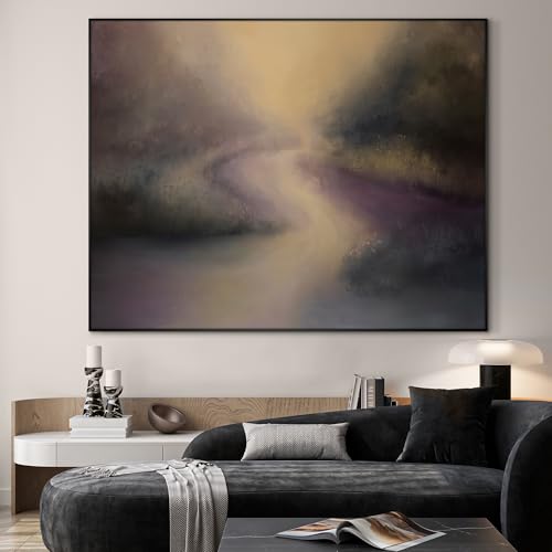 60"x72" Extra Large Framed Wall Art Golden Light River Path Dreamy Impressionist Landscape Illustration for Home Living Room Bedroom Decor