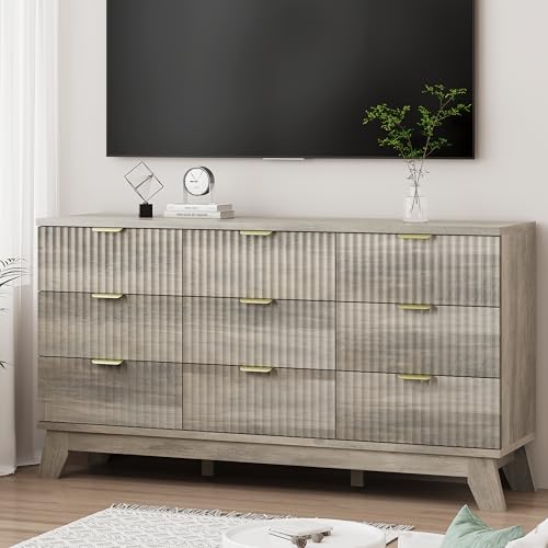 Fluted Dresser for Bedroom with 9 Drawers