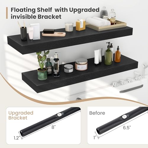 16 x 12 Deep Floating Shelves Wall Mounted Set of 2 Black (2 Count)