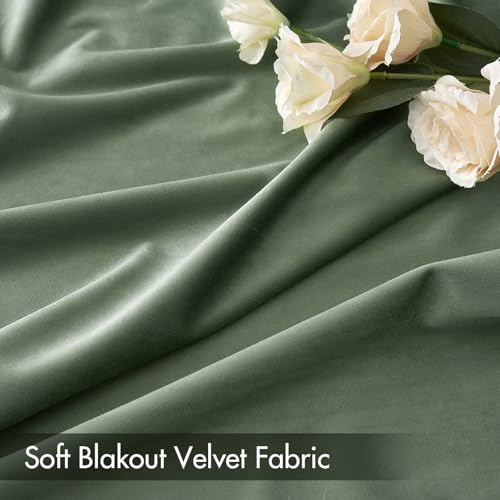 Sage Green Blackout Velvet Curtains Drapes 108 Inch Long 52"x108" (2 Count)
