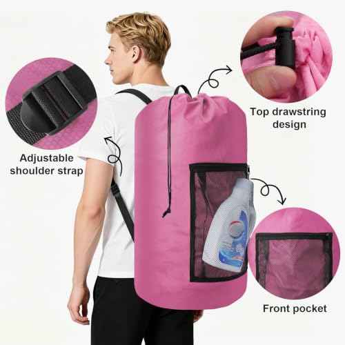 Laundry Bag Backpack Durable Laundry Bag with Shoulder Straps and Mesh Pockets Portable Laundry Hamper Dirty Clothes Bag for College