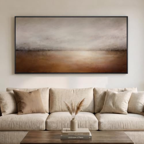 Large Framed Brown Abstract Landscape Wall Art for Living Room