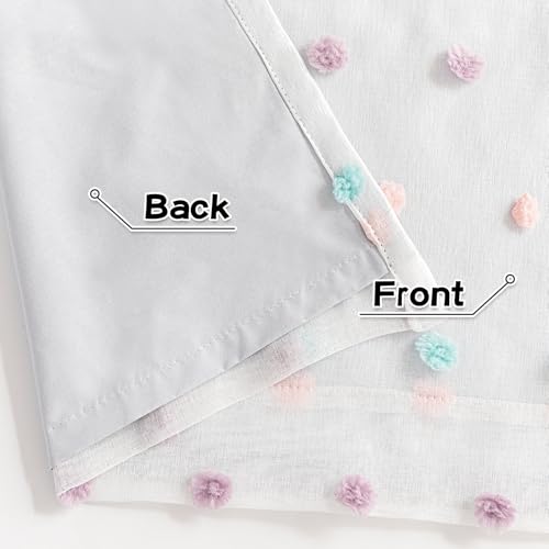 Total Blackout Curtains for Kids Bedroom Nursery Curtains 100% Light Block Doubled Curtains with Rainbow Pom Pom Sheer Window Drapes Room Darkening Grommet Set of 2 (2 Count)