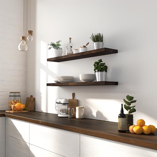 36 Inch Floating Shelves for Wall Rustic Brown Wood Wall Shelves for Bedroom Set of 4 (4 Count)