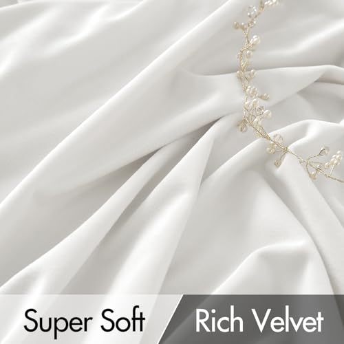 White Velvet Pinch Pleat Blackout Curtains W52 X L96 Inches (2 Count)