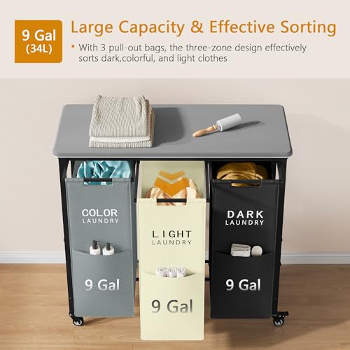 3 Section Laundry Hamper with Ironing Board