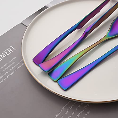 Luxury 18 10 Stainless Steel Matte Rainbow Colorful Cutlery Flatware Set