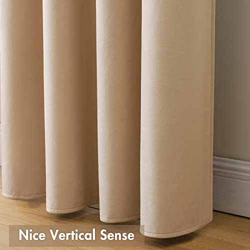 Camel Beige Blackout Velvet Curtains Drapes 72 Inch Long 52"x72" (2 Count)