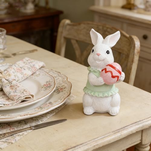 Easter Cute 3D Bunny Figurines Resin Figurines Ornaments Bunny Holding an Egg Designs DIY Crafts Cute Rabbit Desktop Ornaments for Easter Theme Decoration Accessories 1 Pcs