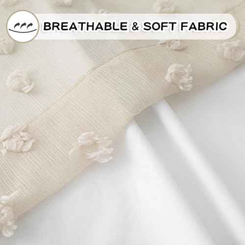 100% Blackout Curtains for Nursery Thermal Insulated Beige Pom Pom Curtain 72 Inch Length for Girls Bedroom 2 Panels Grommet White Sheer Drapes for Kitchen Dining Room Door (2 Count)