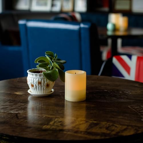 Outdoor Battery Operated Flameless Candle with Auto Daily Cycle Timer Waterproof Flickering Plastic Electric LED Pillar Light for Lantern Patio Garden Wedding Party Decorations 3”x4”