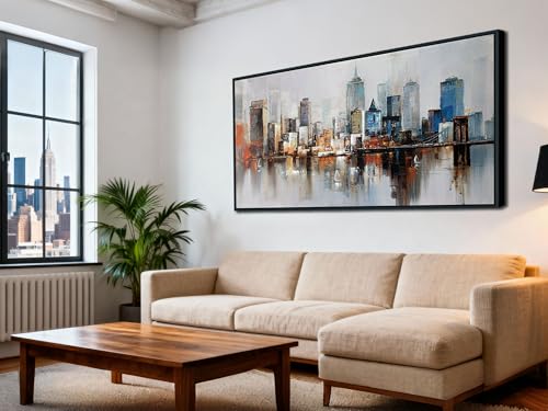 Brooklyn Bridge Wall Art Modern New York Abstract Canvas Cityscape Painting Colorful NYC Skyline Textured Picture for Living Room Bedroom Home Office Wall Decor