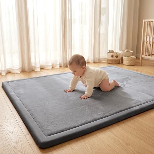 Baby Play Mat for Floor 1.3" Thick Memory Foam Play Mat 39"×59" Tummy Time Crawling with Non
