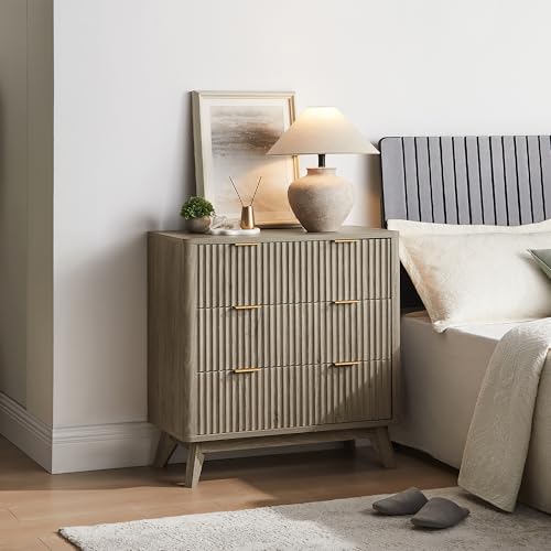 32" Large Fluted Nightstand with 3 Drawers Set of 2 (2 Count)