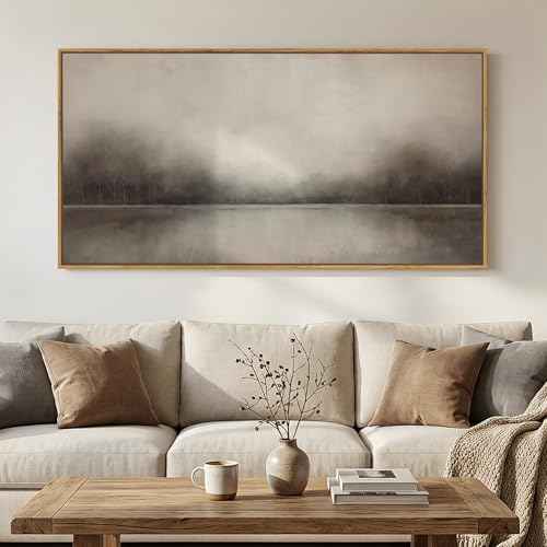 Large Framed Neutal Abstract Landscape Wall Art for Living Room