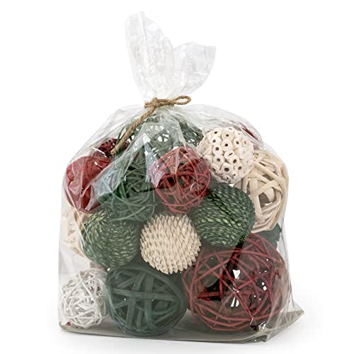 Holiday Red White & Green Decorative Vase & Bowl Filler Bag with Orbs
