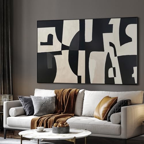 46"x72" Extra Large Framed Wall Art Black and White Abstract Geometric Design